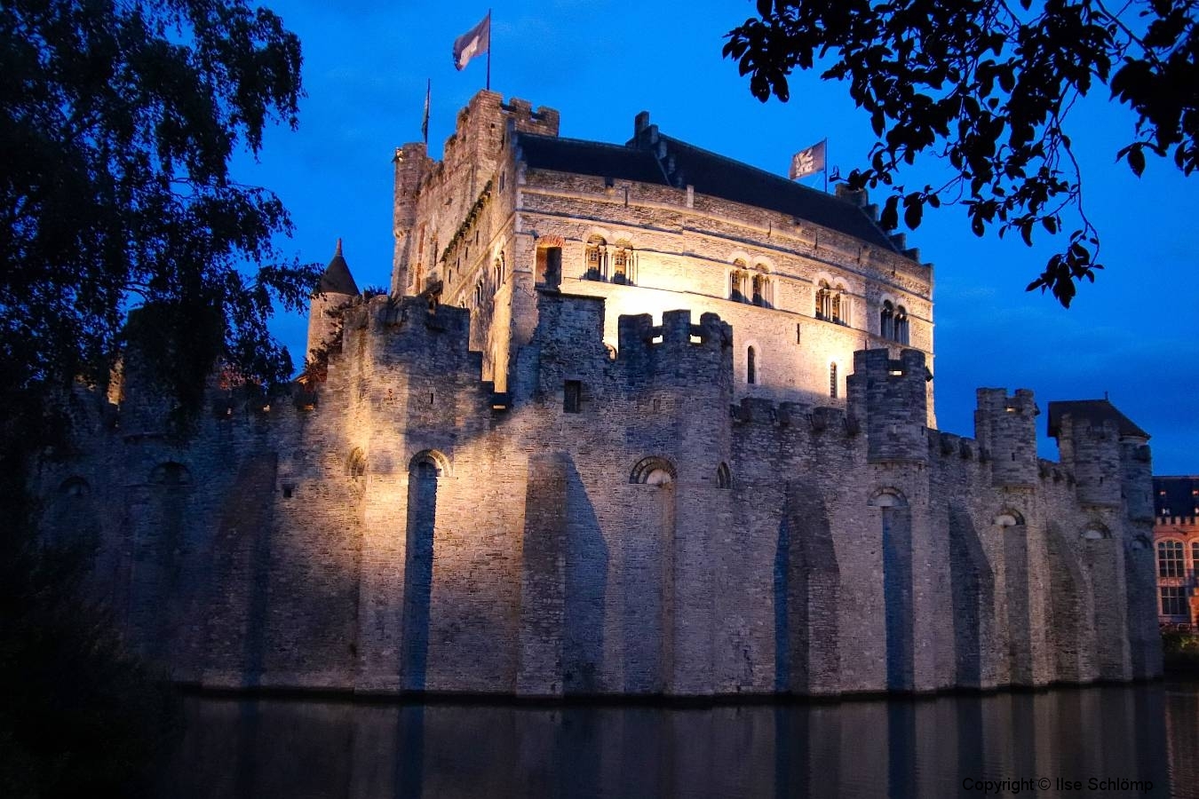 Burg Gravensteen bei Nacht, Gent, Belgien