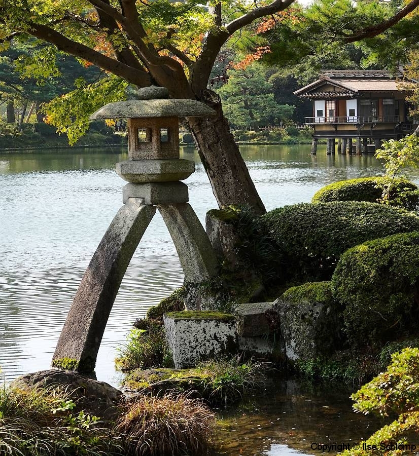 Japan, Kanazawa, Kenroku-en Garten, Kotoji-Laterne, Kasumi-Teich