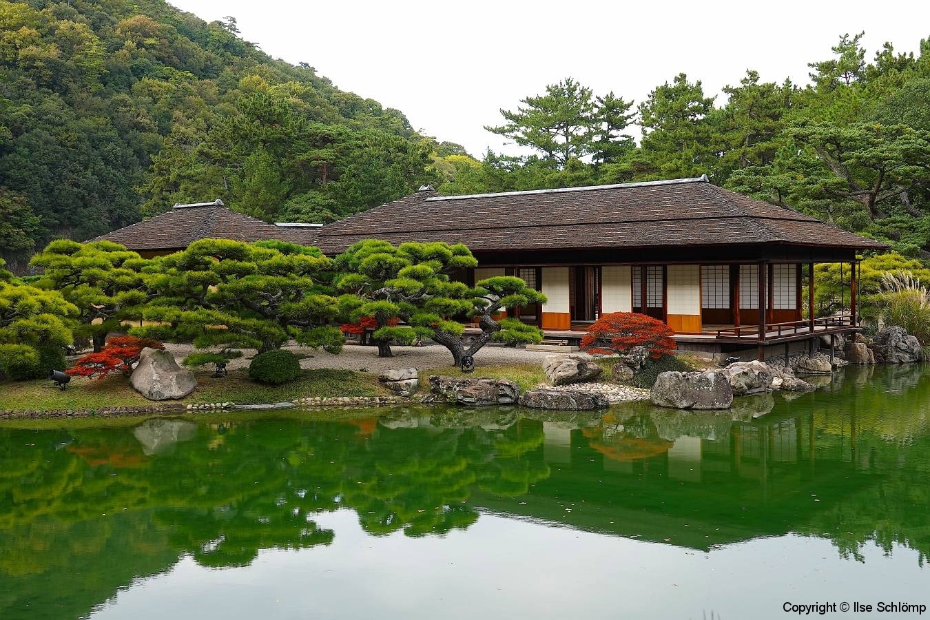 Japan, Takamatsu, Ritsurin-Koen Wandelgarten, Kikugetsu-Pavillon