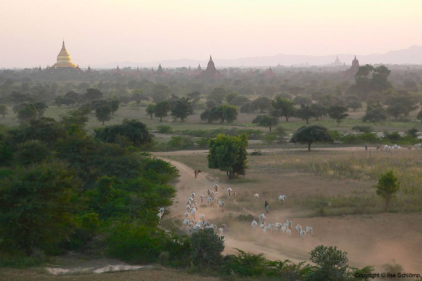 Myanmar, Bagan, Abendstimmung vom Pyathada Tempel